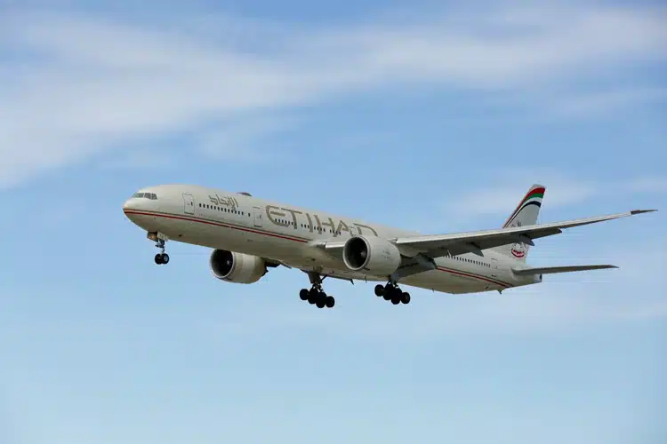 Image of Etihad Airways in the sky.